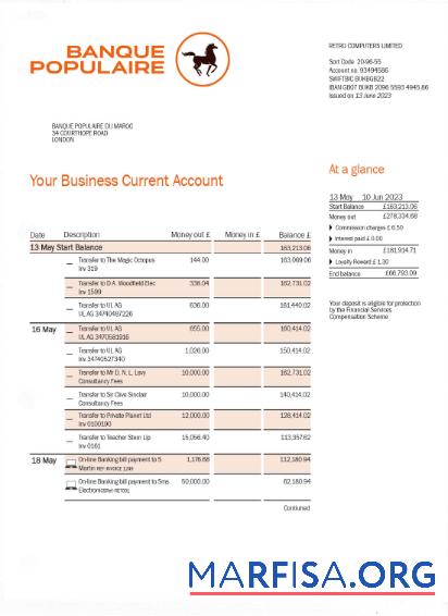 Printable BANQUE Populaire du Maroc bank statement word template
